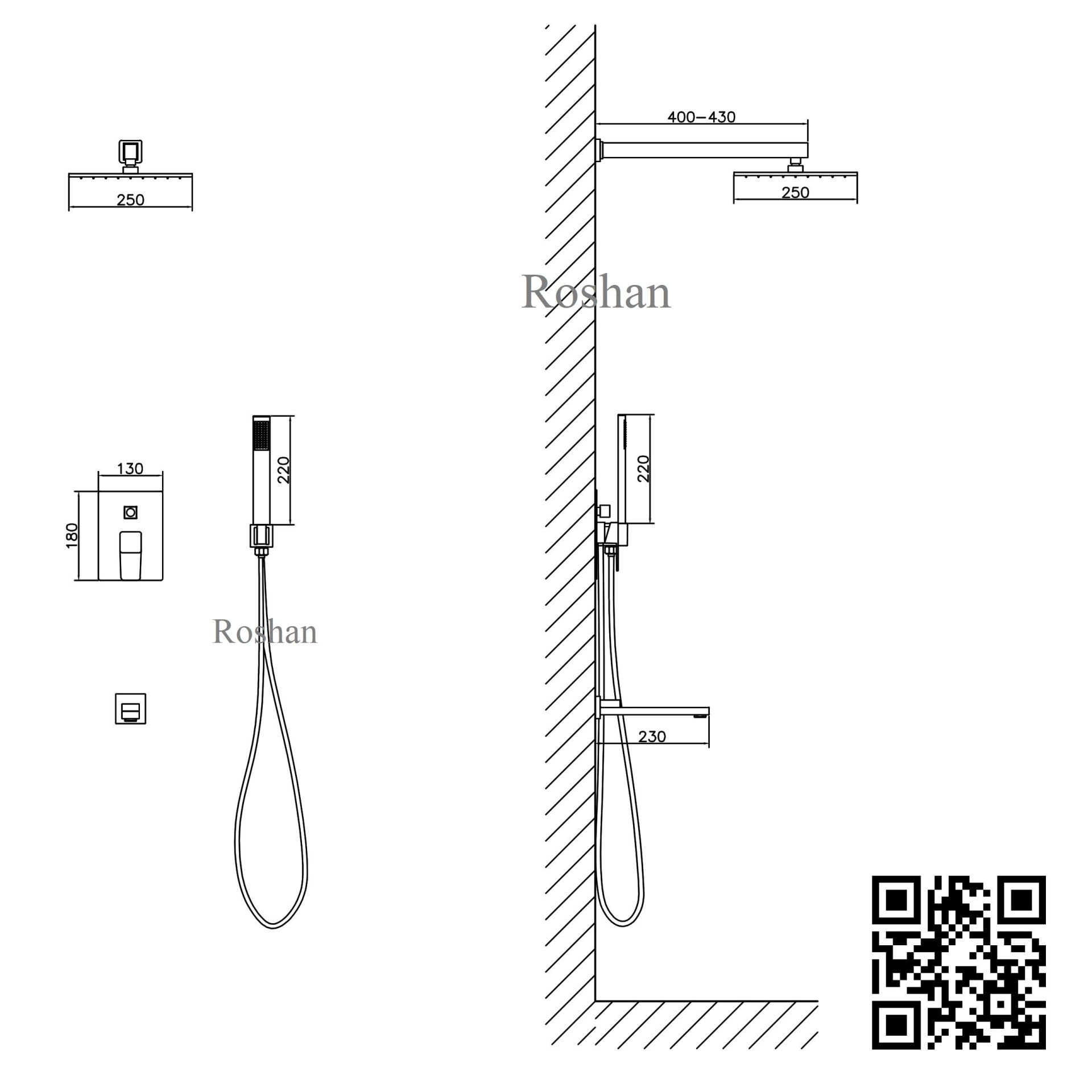 Bộ sen cây âm tường vuông Roshan Premium R90612