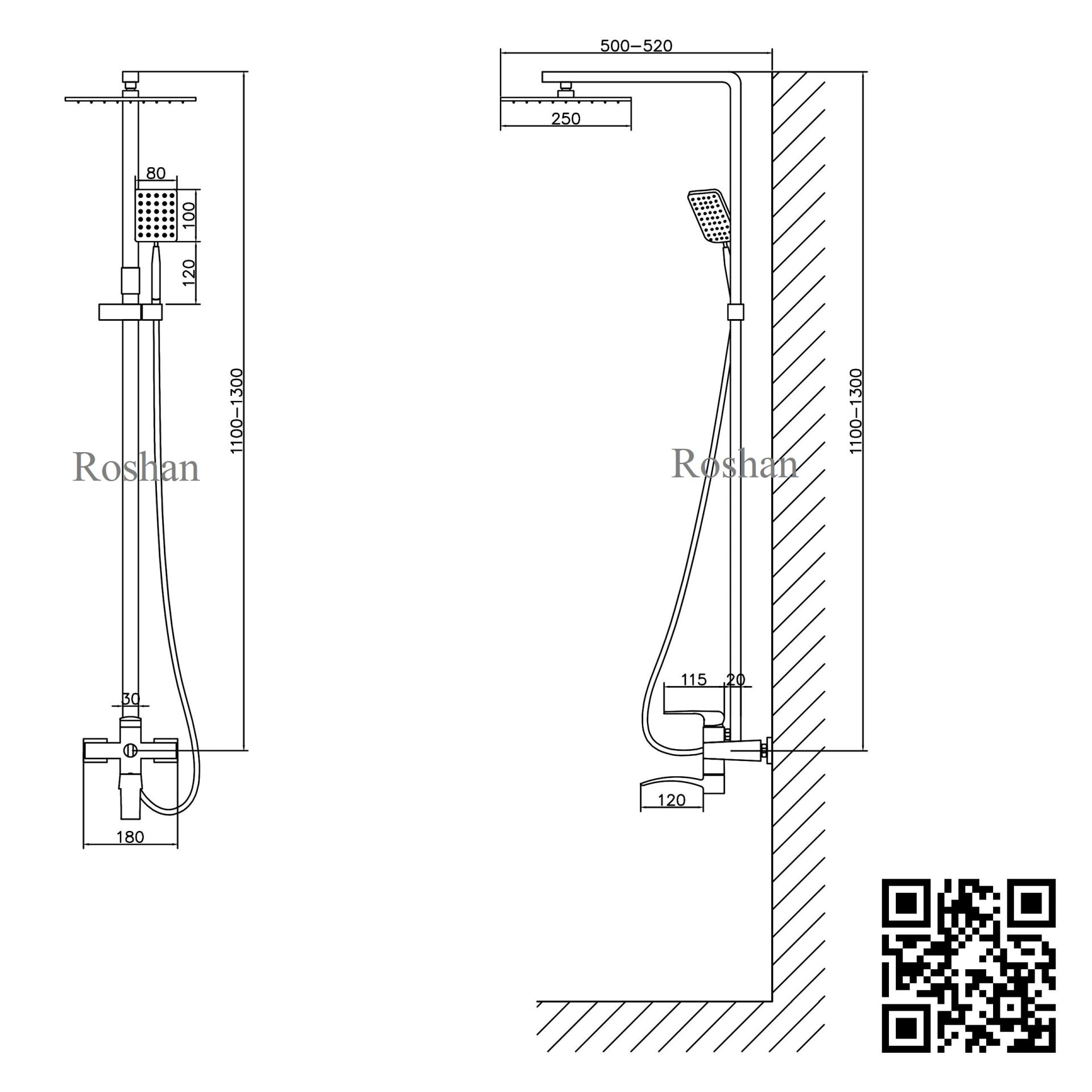 Bộ sen cây inox bóng Nóng Lạnh Roshan Premium BR210