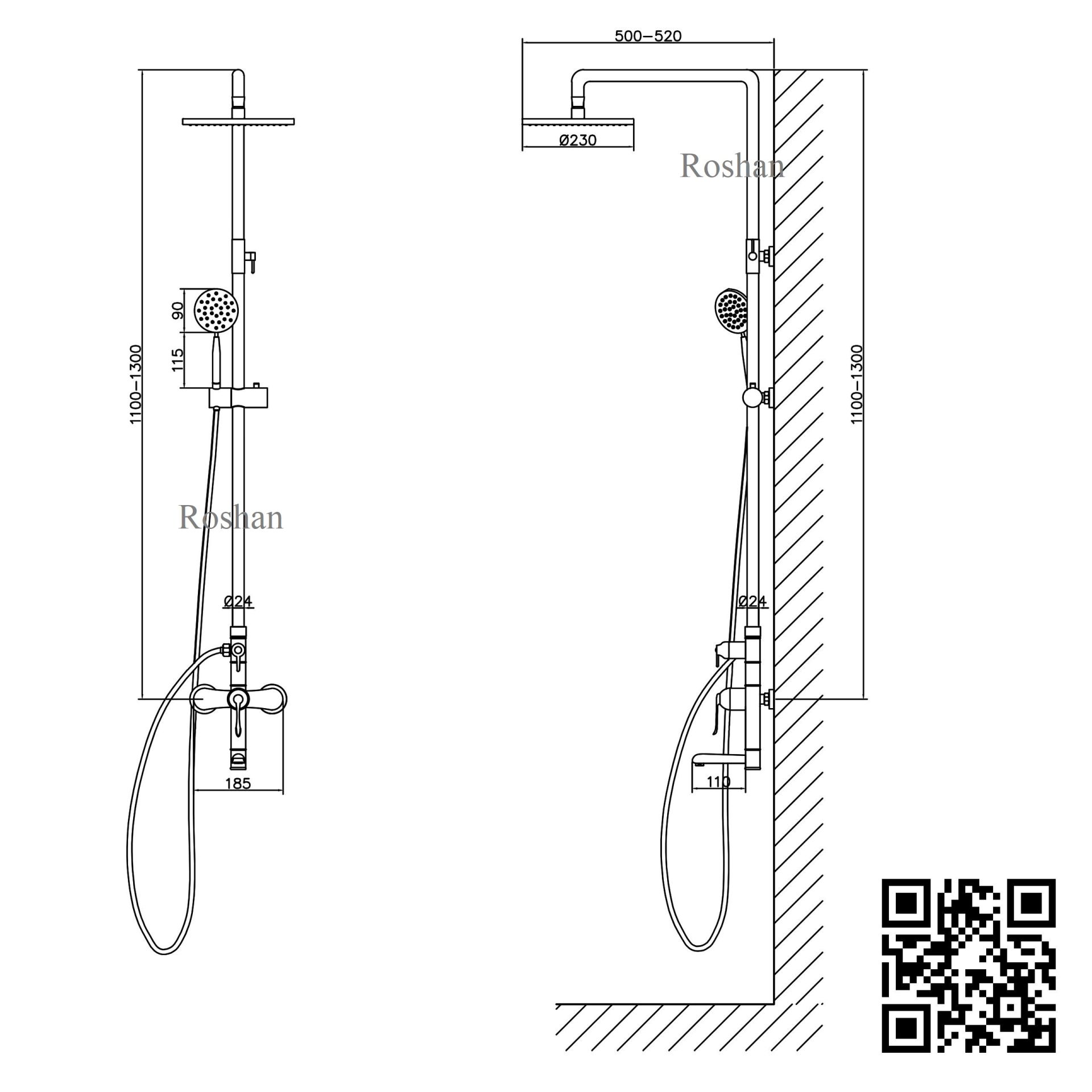 Bộ sen cây inox mờ Nóng Lạnh Roshan Basic R202