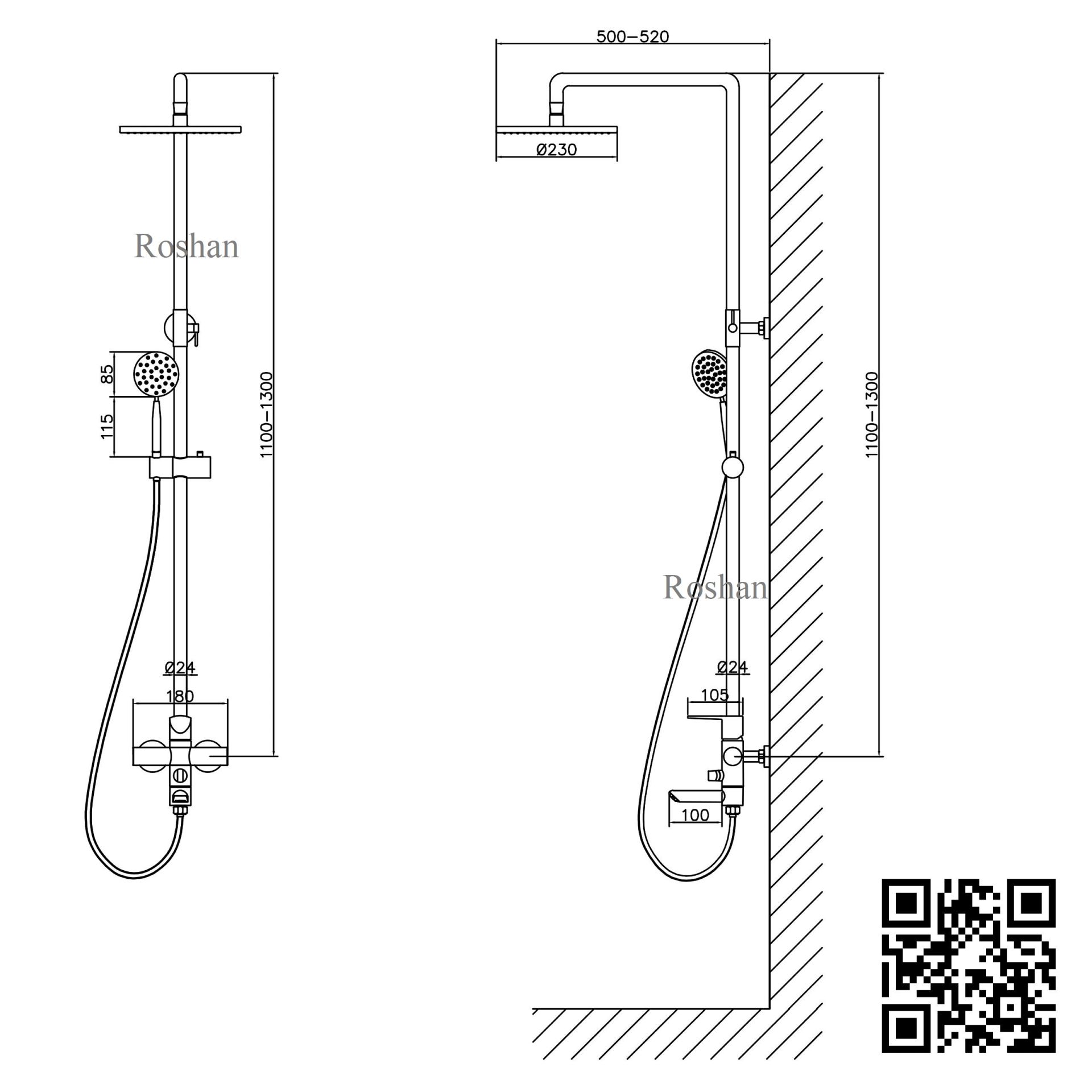 Bộ sen cây inox mờ Nóng Lạnh Roshan Basic R201